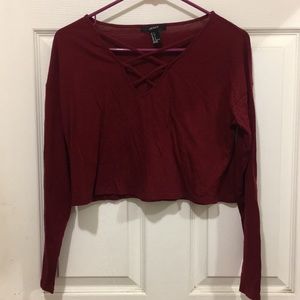 Burgundy Long sleeved Crop Top
